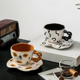 Mugs Cute Art Sense Cup Creative Ceramic And Saucer Set With Gift Ins-style Hand-painted Vintage Afternoon Tea Latte