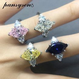 Cluster Rings PANSYSEN Trendy 925 Sterling Silver Mariquesa Cut High Carbon Diamond Citrine Sapphire Ring Wedding Fine Jewellery