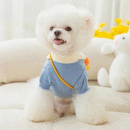 Dog Apparel Designer Sweater Blue With Bag Clothes For Winter