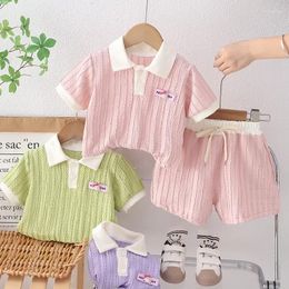 Clothing Sets Children's Tops Bottoms 2Pcs Baby Cute Suit Girls Casual Fashion Kids Lapel Short-Sleeved Pants Clothes 12M-4Y Summer