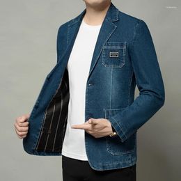 Men's Suits Mens Denim Blazer Male Suit Oversized Fashion Cotton Vintage Spring Autumn Blue Coat Jacket Men Jeans Blazers