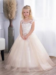 Girl Dresses BABYONLINE 2024 Flower Dress With Lace Tulle Skirt Bow Princess Wedding Party For Elegant Child Brithday Gift