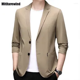 Men's Suits Summer Lightweight Blazer For Men Commute Casual Sun Protection Jacket Solid Color Elastic Ice Silk Suit Simple Clothing