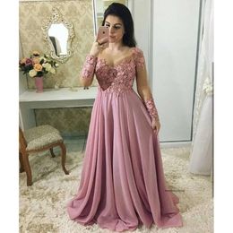 Fashion Lace Mother Of The Bride Dresses With Long Sleeves Sheer Jewel Neck Wedding Guest Dress Chiffon Beaded Plus Size Evening Gowns 0516