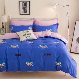 Bedding Sets (55)Summer Navyblue Set Striped Bed Linens 3/ 4pcs Flat Sheet Snowflake Bedclothes Home Textile Blue Duvet Cover