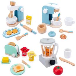 Kitchens Play Food Wooden toy kitchen pretends to be a game house toy wooden simulation toaster coffee machine food mixer early childhood education gift S24516
