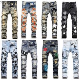 Mens Designer Jeans for Men European Jean Hombre Pants Trousers Biker Embroidery Ripped Trend Cotton Fashion Cargo Black Hip T18J