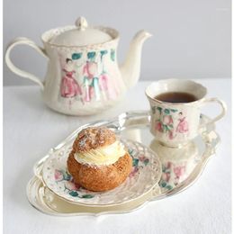 Cups Saucers French Vintage Cup And Plate Set Pink Tulip Cake Ceramic Gold Painted Coffee Mug Exquisite Practical Afternoon Tea