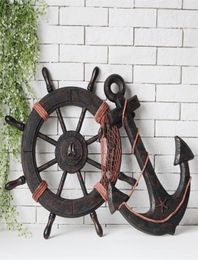 Mediterranean Style Fashion Ship Wooden Boat Beach VINTAGE Wood Steering Wheel Nautical Fishing Net Home Wall Decor Gifts 2012128666275