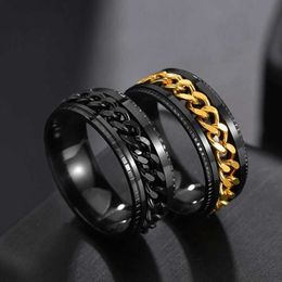 Band Rings 2024 Cool Stainless Steel Rotating Mens Rhigh High Quality Rotating Chain Punk Womens Jewellery Party Gift J240516