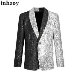 Cosplay Kids Boys Shiny Sequins Blazer Suit Lapel Long Sleeve One Button Contrast Jacket Coat Wedding Banquet Party Performance OutwearL2405