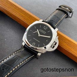 Male Wrist Watch Panerai Male LUMINOR1950 Series Automatic Mechanical Steel Date Titanium Dual Time Zone Mobile Storage Watch 42mm Black Disk PAM00392