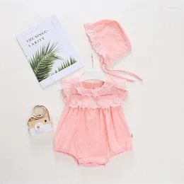 Clothing Sets Summer 0-24M Baby Girl Climbing Suit Flying Sleeve Cotton Embroidery Born Rompers Set With Hat