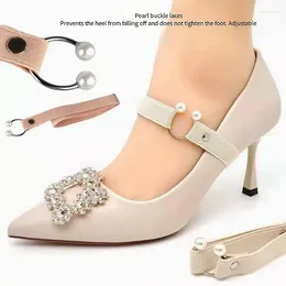 Shoe Parts 1.5CM Width High Heels Shoelaces Women Elastic Laces Heel Shoes Belt U-shaped Pearl Buckle No Tie Shoelace Accessories