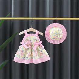 Girl's Dresses Newborn 2-Piece Set Of Baby Beach Dresses And Hats Summer Girl Clothes Baby Girl Dresses Bow Flower Sleeveless Clothes
