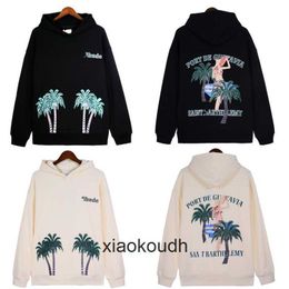 Rhude High end designer Hoodies for trendy and fashion New Coconut Tree Print Hooded Sweater High Street Casual Fashion With 1:1 original labels