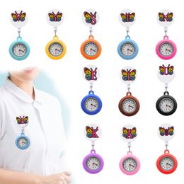 Pocket Watch Chain Letter Butterfly Clip Watches Retractable Hospital Medical Workers Badge Reel Nurse Fob With Second Hand Alligator Otail