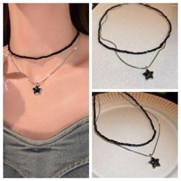 Choker Simple Five-pointed Star Clavicle Chain Cute Fashion Double Necklace Layer Unique Beaded Girl