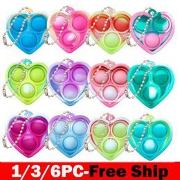 Decompression Toy 1/3/6 heart-shaped mini trendy keychain Fidget toy party discount bag to relieve pressure on hand toys H240516