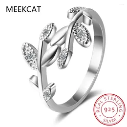 Cluster Rings 925 Sterling Silver Simple Leaf Adjustable Ring Lucky Leaves Statement For Women Promise Fine Jewelry BSR552