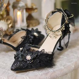 Dress Shoes Original One Night Storey Lolita Sandals Shining Water Diamond Pointed Thin Heel Flower Wedding High Lo