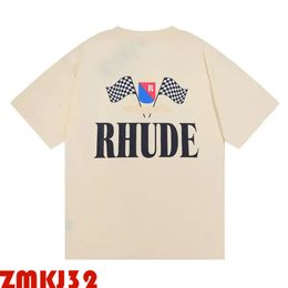Rhude Brand Designer T Shirt Mens Rhude Shorts Tracksuits Printing Letter Black White Grey Rainbow Color Summer Fashion Cotton Cord Top Brand Short Sleeve 433