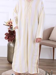 Ethnic Clothing Muslim Fashion Men Jubba Thobes Arabic Dubai Kaftan Abaya Striped Long Sleeved Islamic Daily Casual Loose Saudi Men's R