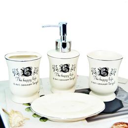 Liquid Soap Dispenser 4Pcs/Set Ceramic The Happy Life Target El Bathroom Lotion Vintage Pump Bath Bottle Tumbler Toothbrush Holder