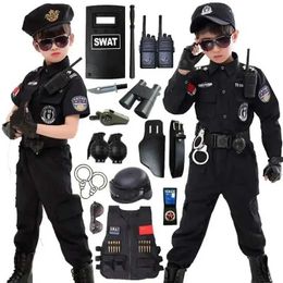 Clothing Sets New Childrens Uniform Police Costume Role Play Childrens Police Top Pants Hat Dress Boys and Girls Police Costume Halloween Christmas Gift WX