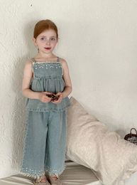 Clothing Sets 2024 Styles Girls 2Pcs Set Denim Vest Pants Summer Suits Kids Clothes 2-7 Years