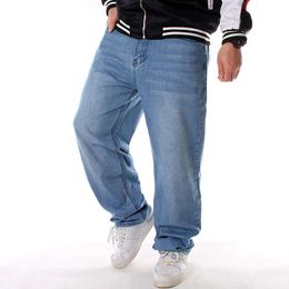 Light blue plus size jeans, men's loose fitting casual trend hip-hop street dance pants, skateboard pants M516 78