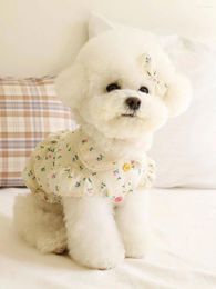 Dog Apparel Floral Dress For Small Clothes Lace Print Bow Puppy Spring Pet Dogs Flower Button Pure Cotton Cat Chihuahua