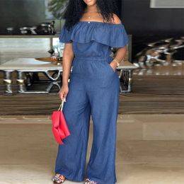 SOMO Plus Size Shawl Sleeve Romper Women Jumpsuit Bodysuit Fashion Solid Wide Leg Pant Jumpsuit Overalls Wholesale Drop 240506