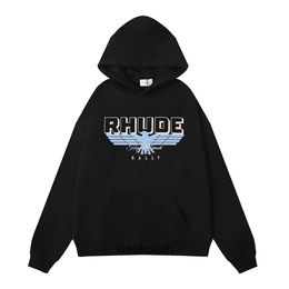 Rhude High end designer Hoodies for Autumn/Winter Fashion High Weight Casual Mens and Womens Hooded Sweater With 1:1 original labels