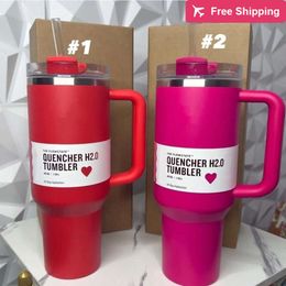 Dhl 40oz Quencher Tumblers Winter Pink Cosmo Parade Cobranded Stainless Steel Valentines Day G stanliness standliness stanleiness standleiness staneliness CWEK