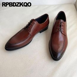 Dress Shoes Pointed Toe Nice Italian 2024 Formal Brown Men Genuine Leather Flats Comfort Work Autumn Fashion Plus Size 45