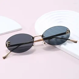 Sunglasses Rimless Oval Frame Fashion Women Men Shades Small Sun Glasses For Female Male Summer Travelling Oculos UV400