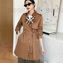 Women's Jackets Designer High Quality Women's mid length windbreaker plaid patchwork long jacket coffee long jacket versatile top QUSY