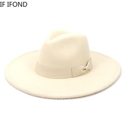 Big Wide Brim Women Hats Winter Autumn Ladies Elegant Retro Felt Fedora Hat Wedding Church Dress Formal Hat 2205147476292