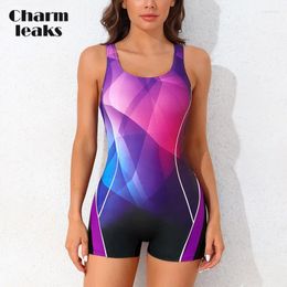 Women's Swimwear Charmleaks Women Sports One Piece Swimsuis Boyleg Stretchy Gradient Color Bathing Suit Athletic Professional Training