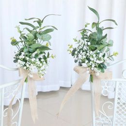 Decorative Flowers 1Pc Artificial Flower Wedding Chair Decoration White Babysbreath Green Leaves Fake Outdoor Layout Prop