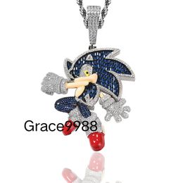New Design Hip Hop Jewellery Silver 925 Full Diamond Sonic Hedgehog Cartoon Vvs Custom Moissanite Pendant Necklace
