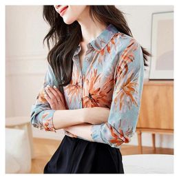 Women's Blouses 2024 Autumn Floral Blusas Womens Single Breasted Shirts Tops Ladies Full Sleeve Loose Print Casual Female