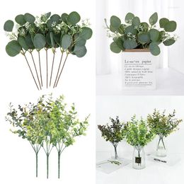 Decorative Flowers 1/5pcs Artificial Eucalyptus Leaves Green Fake Plant Branches For Garden Vase Home Christmas Wedding Decoration Faux