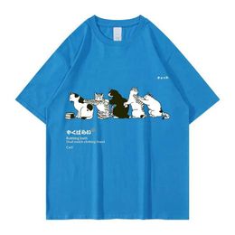 Men's T-Shirts 2022 Mens Hip Hop T-shirt Street Clothing Japanese Hanji Harajuku Funny Cat Summer Short sleeved Top Cotton Printed Q240515