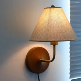 Wall Lamp Retro Linen Bedroom Bedside Study Entrance Balcony Atmosphere Decorative Solid Wood Aisle