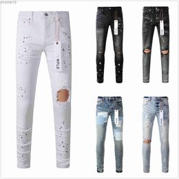 Purple Jeans Designer for Mens High Quality Fashion Cool Style Pant Distressed Ripped Biker Black Blue Jean Slim Fit Motorcycle 3KEG