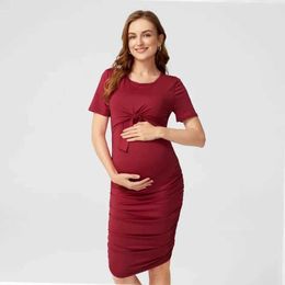 Maternity Dresses Maternity Dresses Women Side Ruched Clothes Bodycon Photography Casual Short Sleeve Wrap Baby Showers Plus Size XS-3XL Y240516