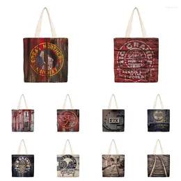 Storage Bags Retro Steam Train Designs Industrial Revolution Printed Handbag Personality Art Shopping Bag Plant Painting Female Lunch