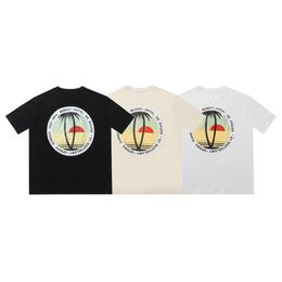 Letter Printed Short Sleeve Mens T-Shirts Fashion Rhude Half Sleeved Sunset Coconut Tree T-shirt For Men And Women High Street Loose Top